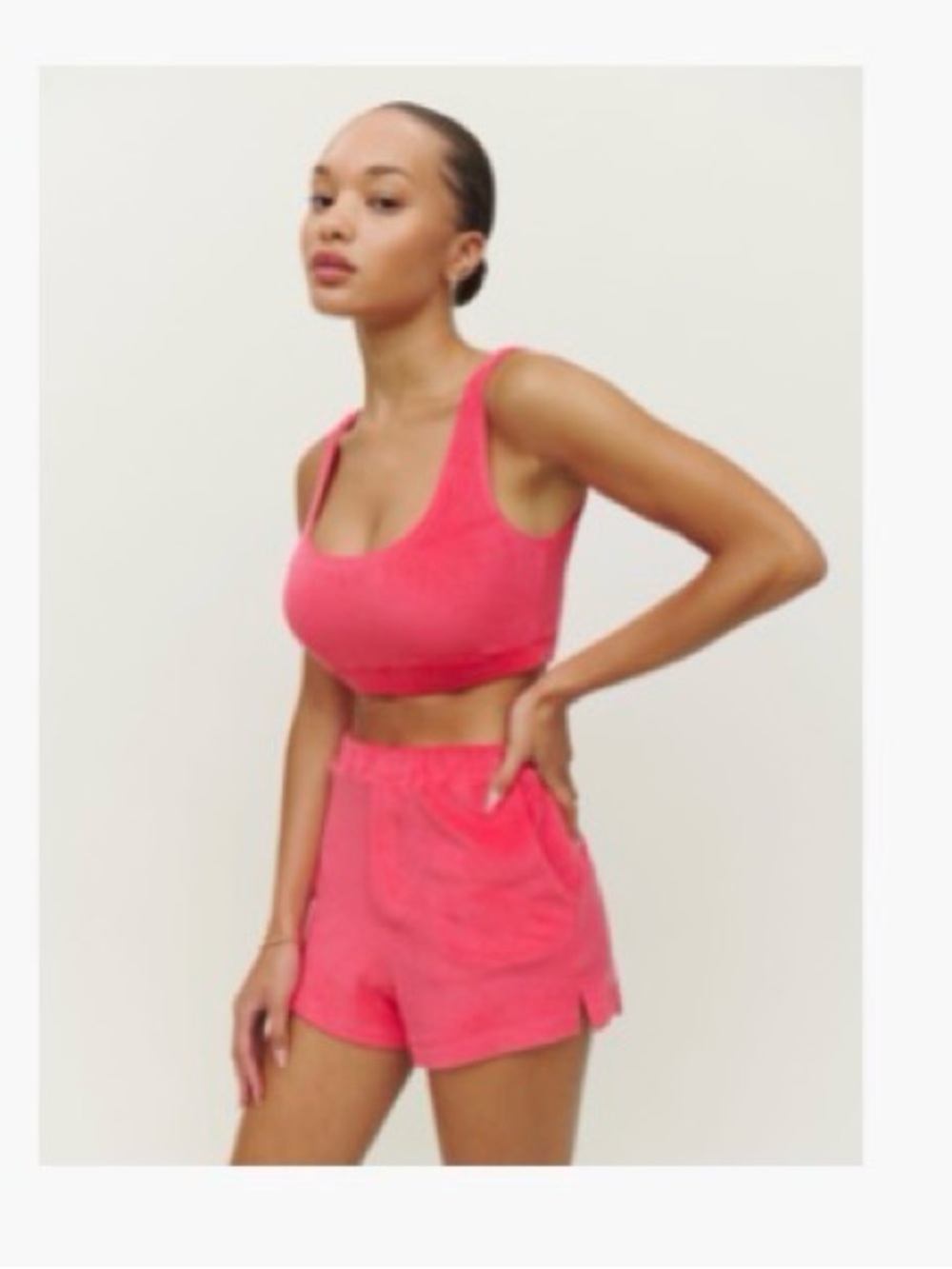 Reformation Pink Cropped Tank and High-Waist Shorts Set